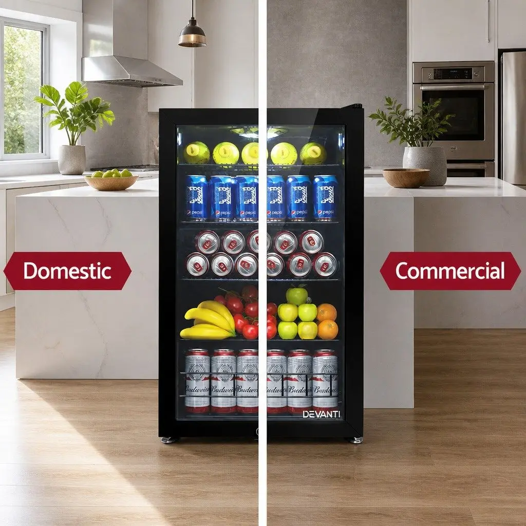 Bar Fridge Glass Door 115L Black Compact Beverage Cooler Portable