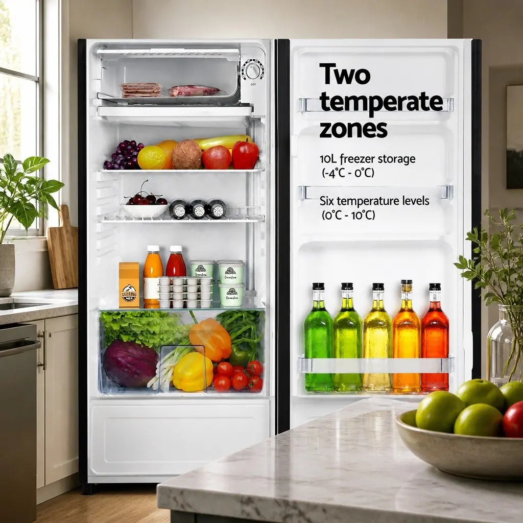 95L Portable Bar Fridge Black Compact Cooler Adjustable Temperature