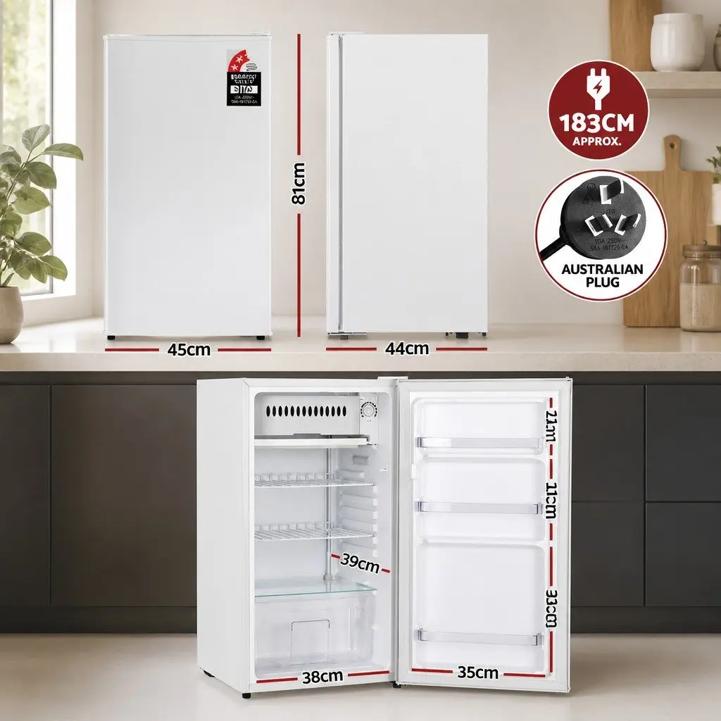 Bar Fridge Portable Compact 95L White Cooler with Twin Temperature Zones