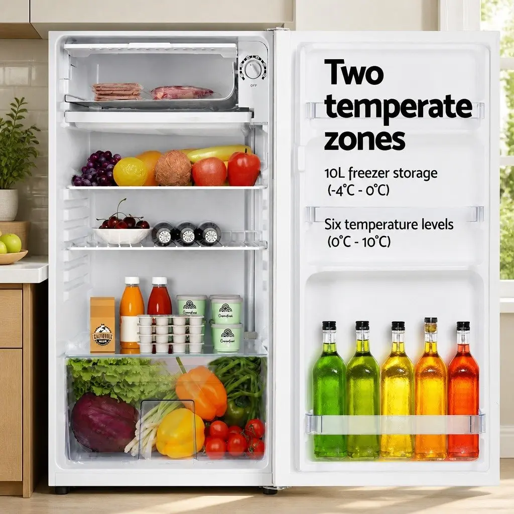 Bar Fridge Portable Compact 95L White Cooler with Twin Temperature Zones