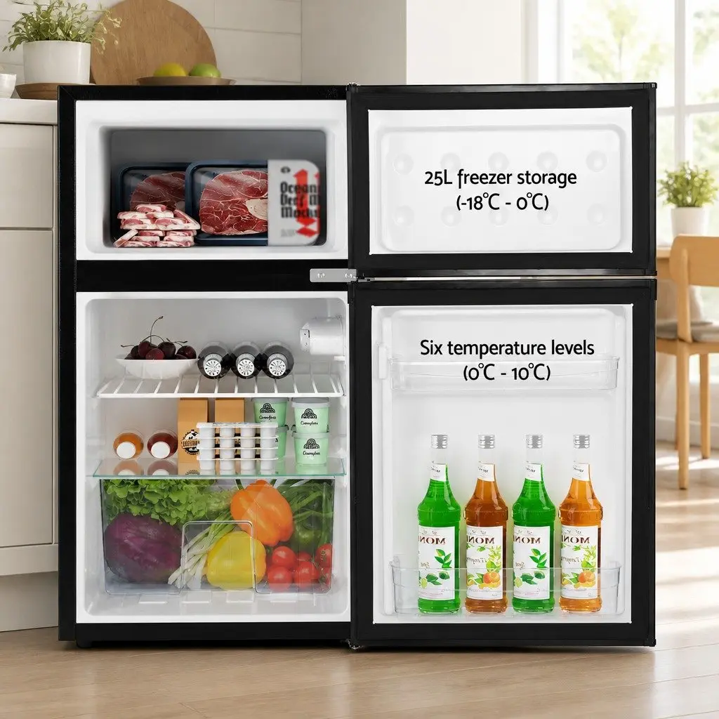 Mini Freezer Bar Fridge 85L Compact Cooling Appliance Twin Temperature Zones Black
