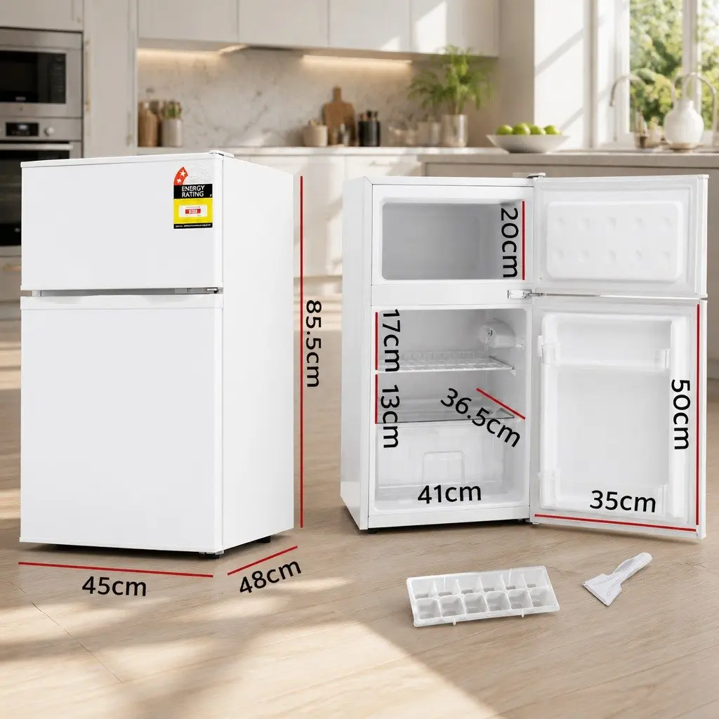 Mini Freezer Bar Fridge 85L White Dual Temperature Zone Compact Refrigerator