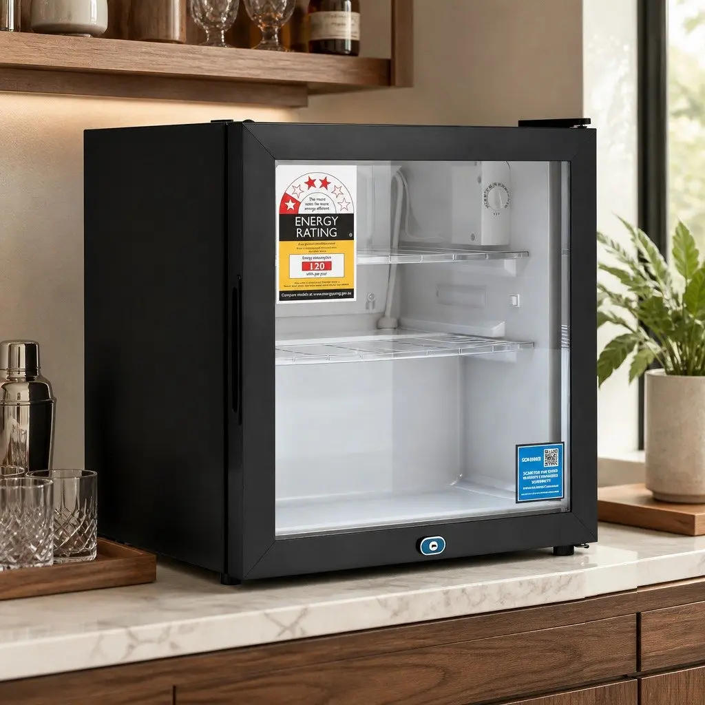 40L Bar Fridge Glass Door Countertop Mini Cooler Beverage Chiller Black