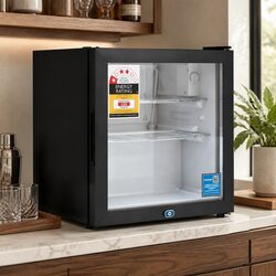 40L Bar Fridge Glass Door Countertop Mini Cooler Beverage Chiller Black