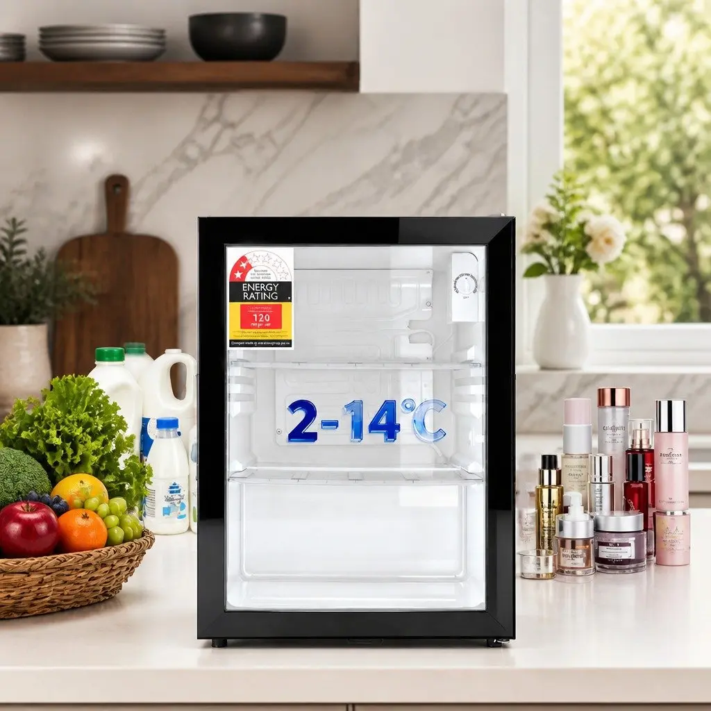 56L Bar Fridge Glass Door Countertop Cooler Mini Beverage Chiller Display Black