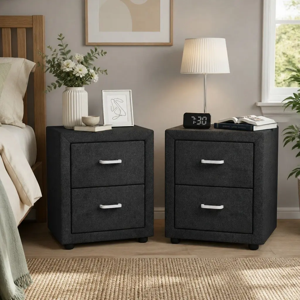 Charcoal Bedside Table with 2 Drawers