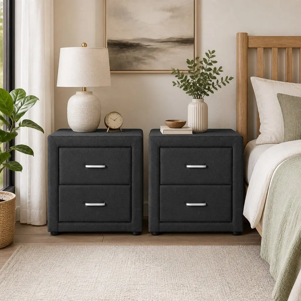 Charcoal Bedside Table with 2 Drawers