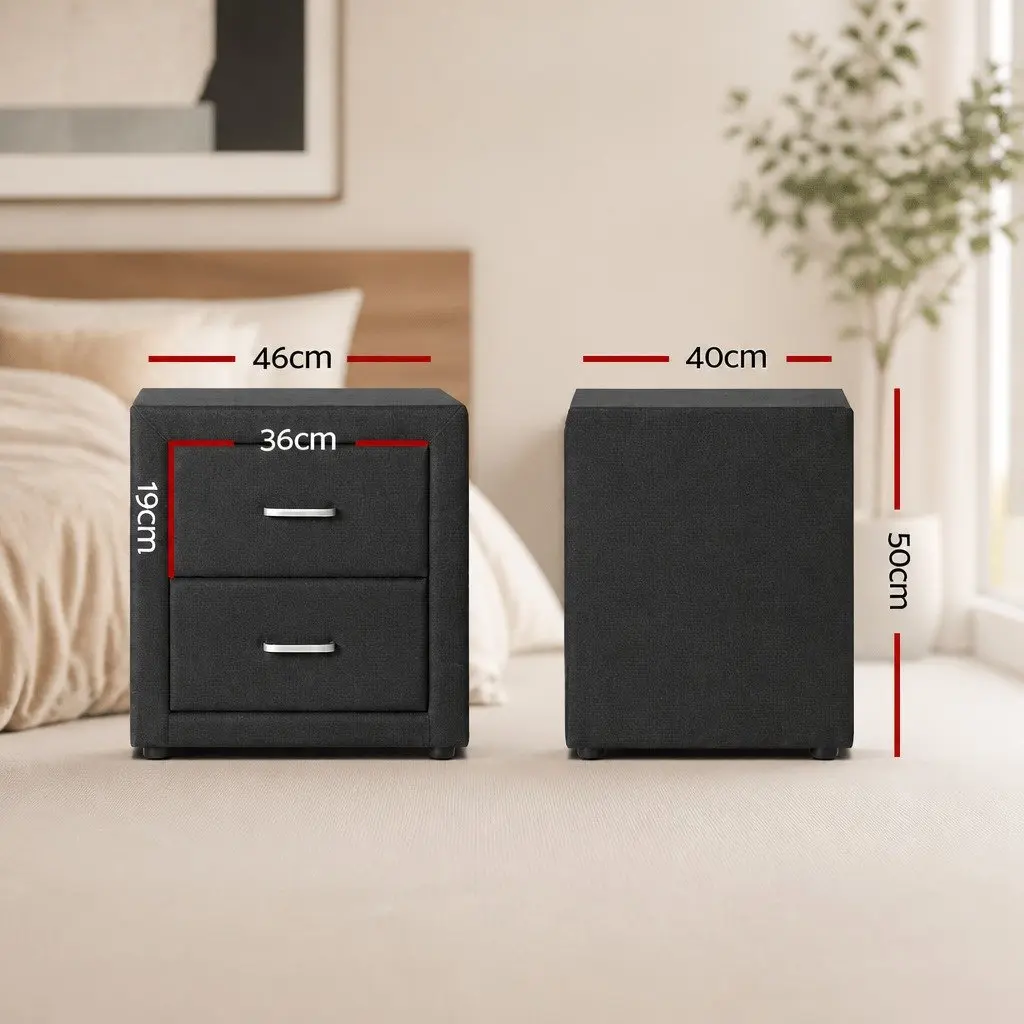 Charcoal Bedside Table with 2 Drawers