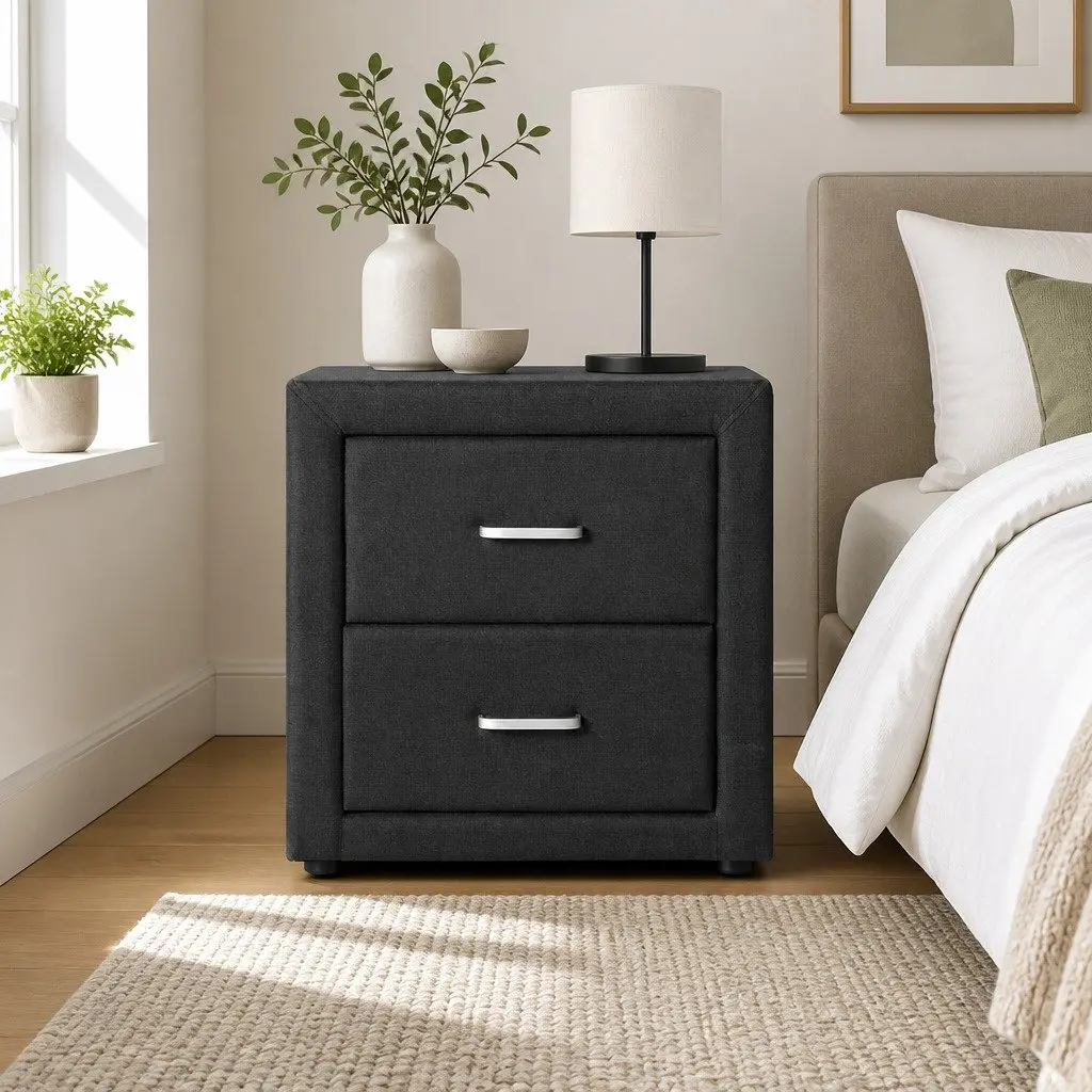 Bedside Table with Two Drawers in Charcoal