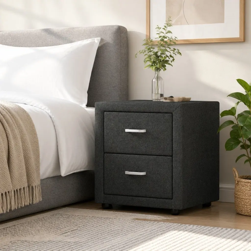 Bedside Table with Two Drawers in Charcoal