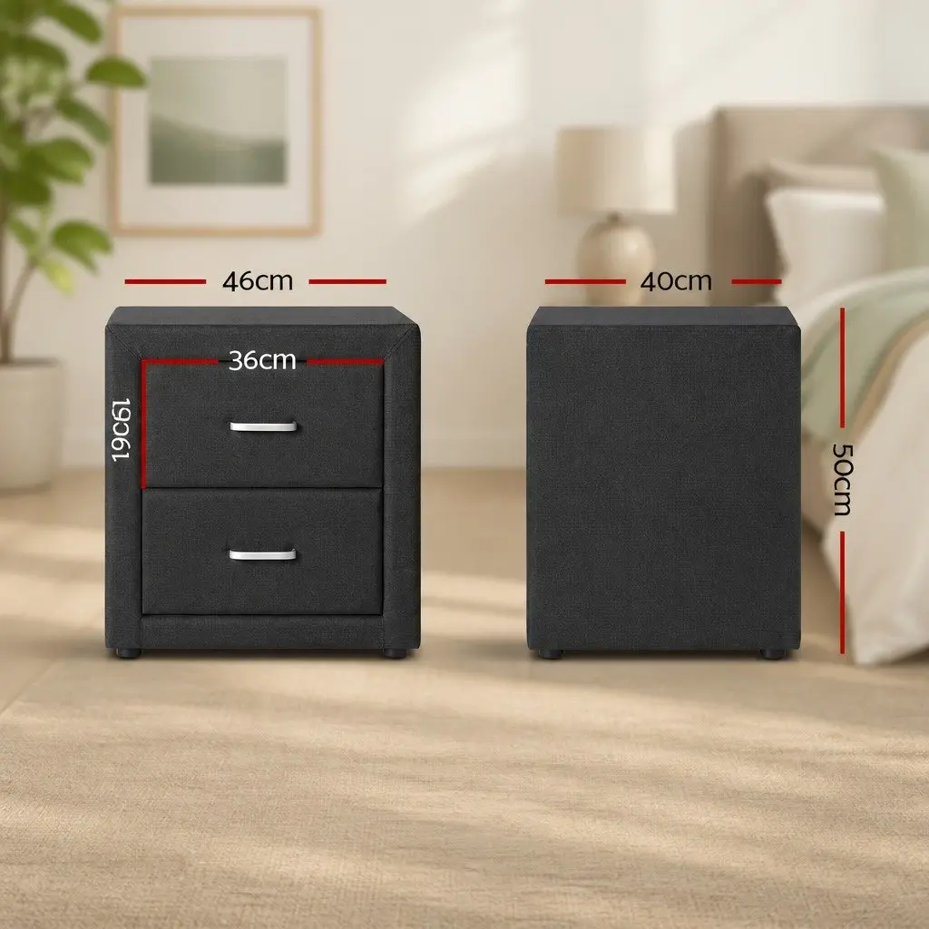 Bedside Table with Two Drawers in Charcoal