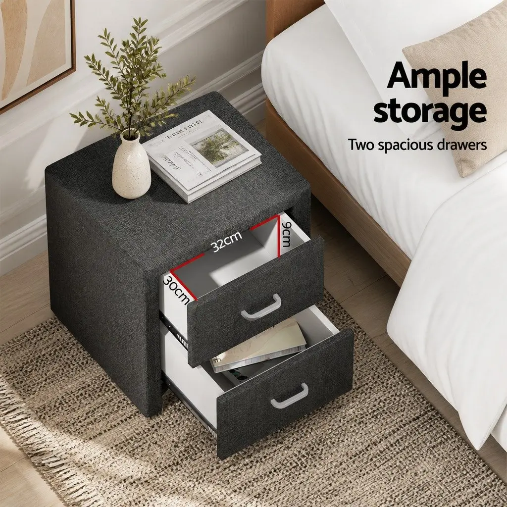Bedside Table with Two Drawers in Charcoal