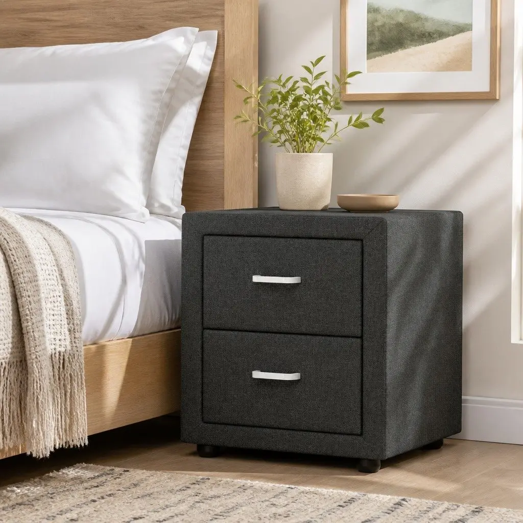 Bedside Table with Two Drawers in Charcoal