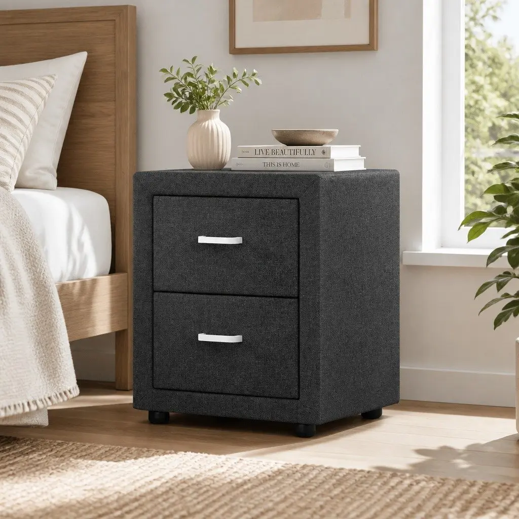 Bedside Table with Two Drawers in Charcoal