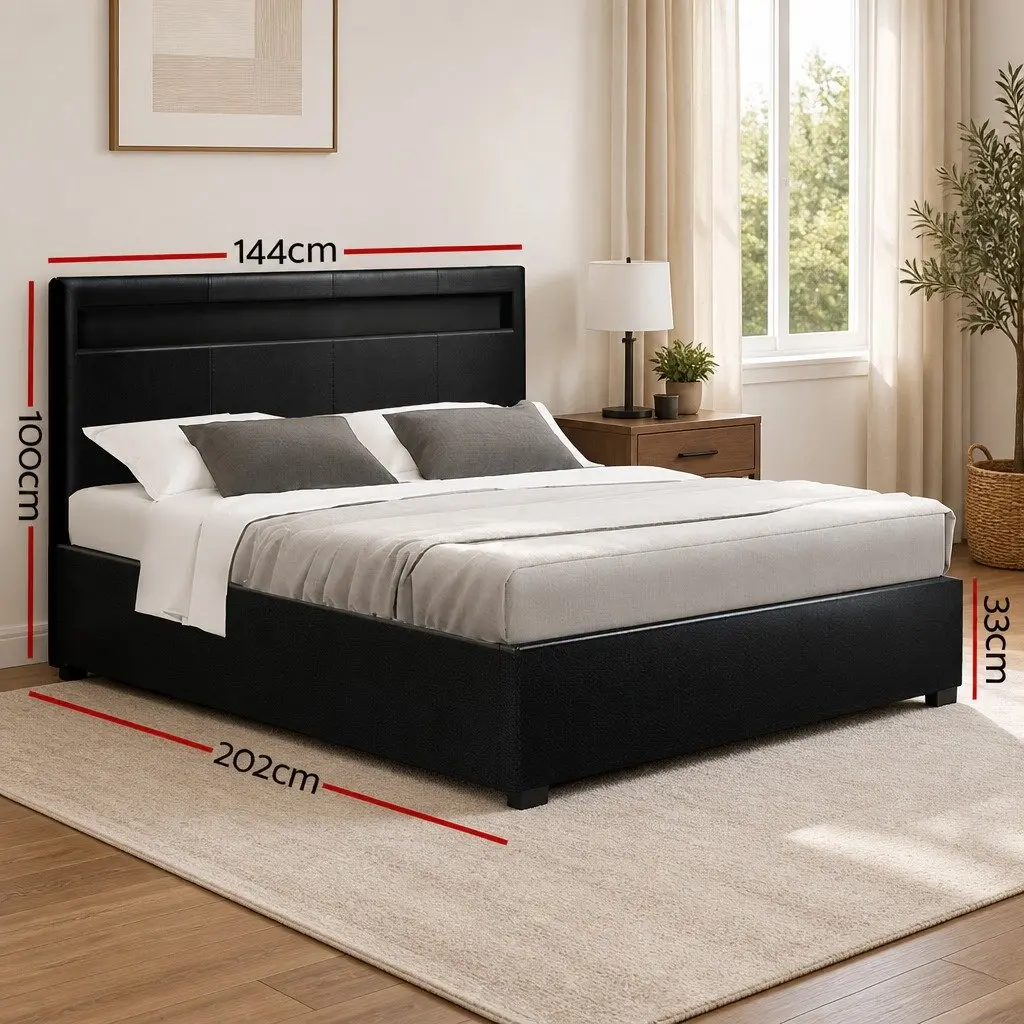 Double Bed Frame with Storage and LED Lights