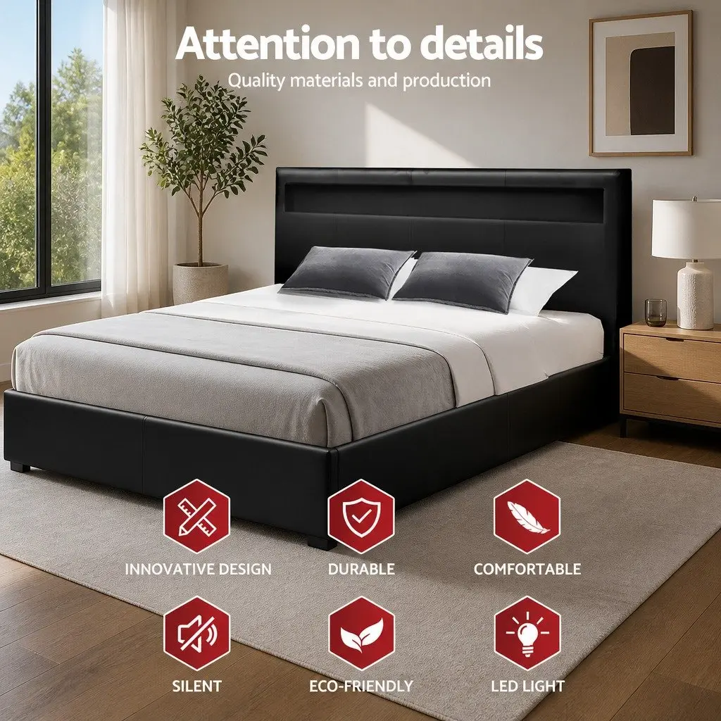 Double Bed Frame with Storage and LED Lights