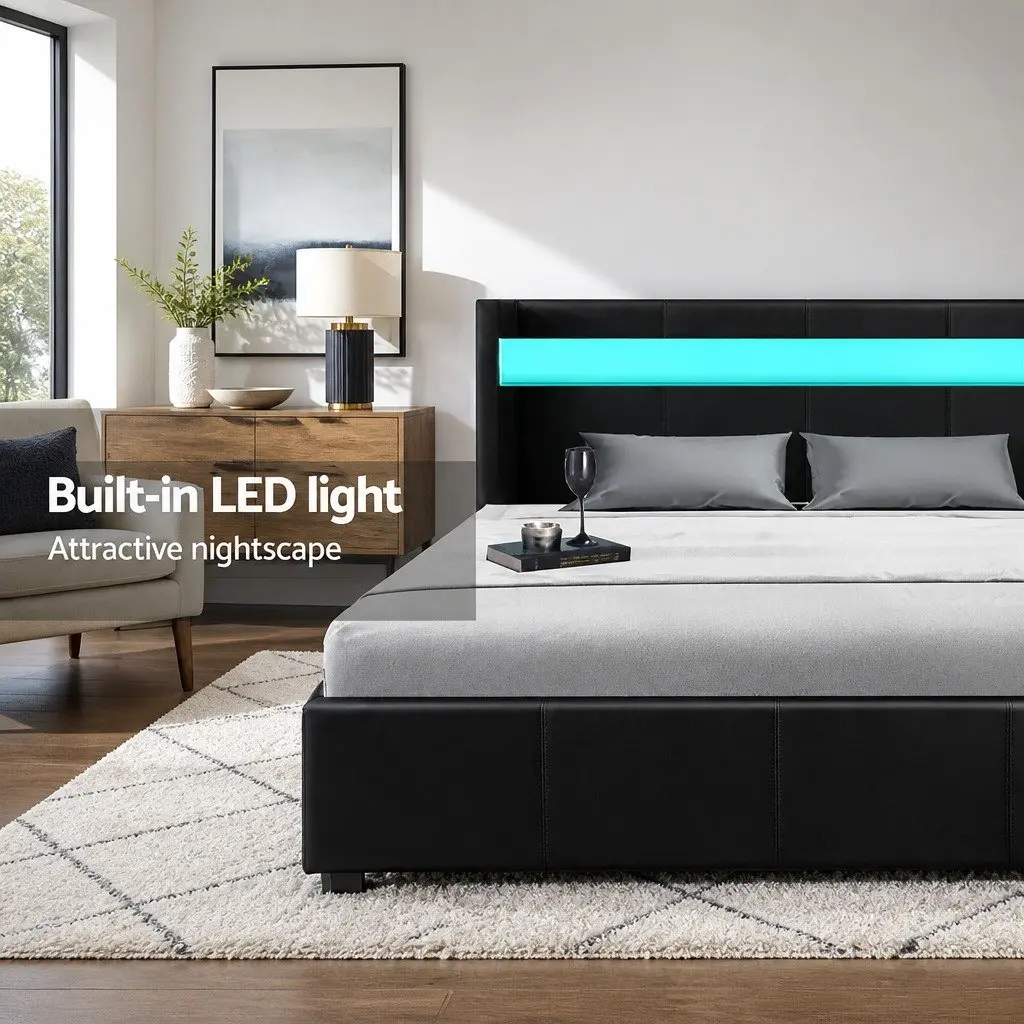 Double Bed Frame with Storage and LED Lights