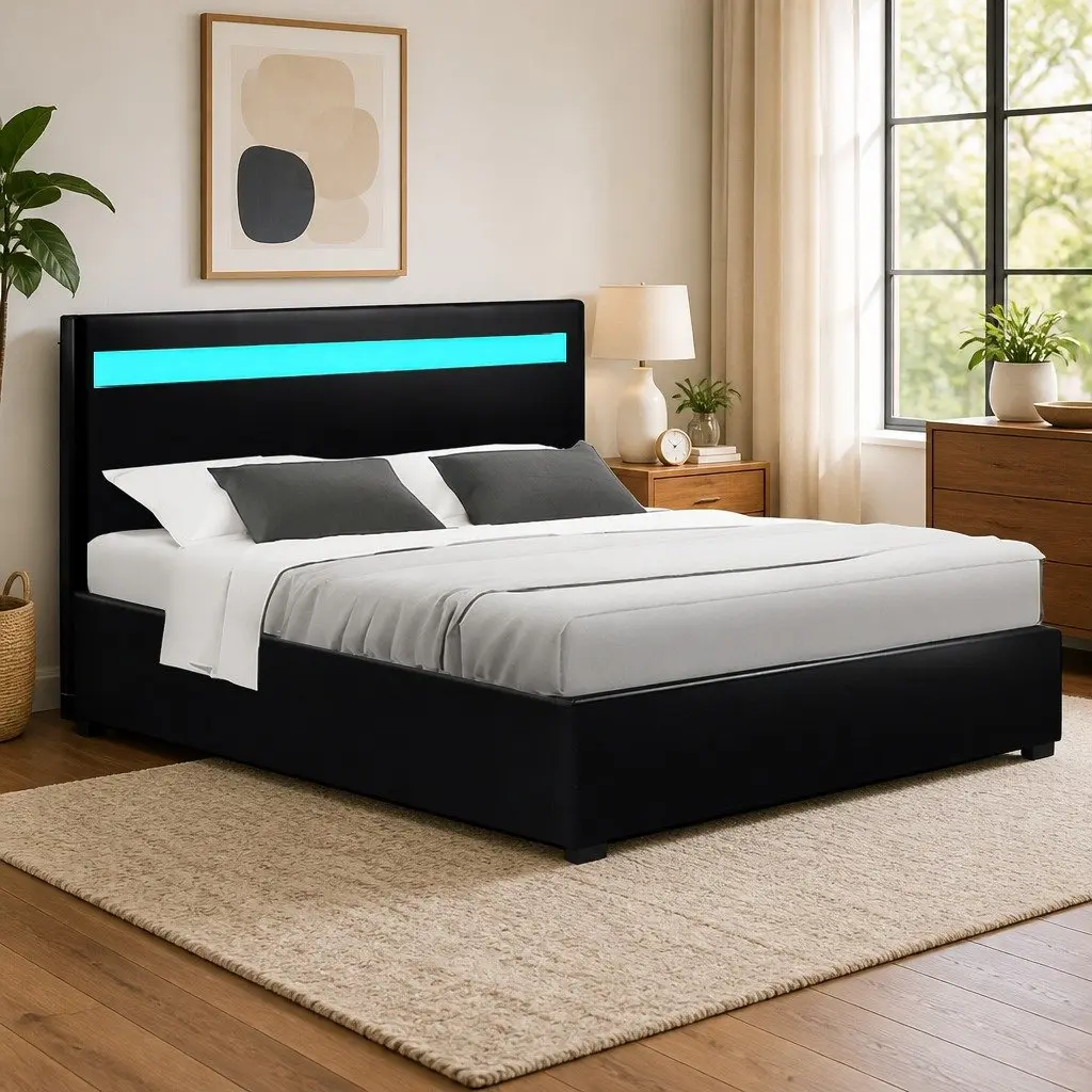 Double Bed Frame with Storage and LED Lights