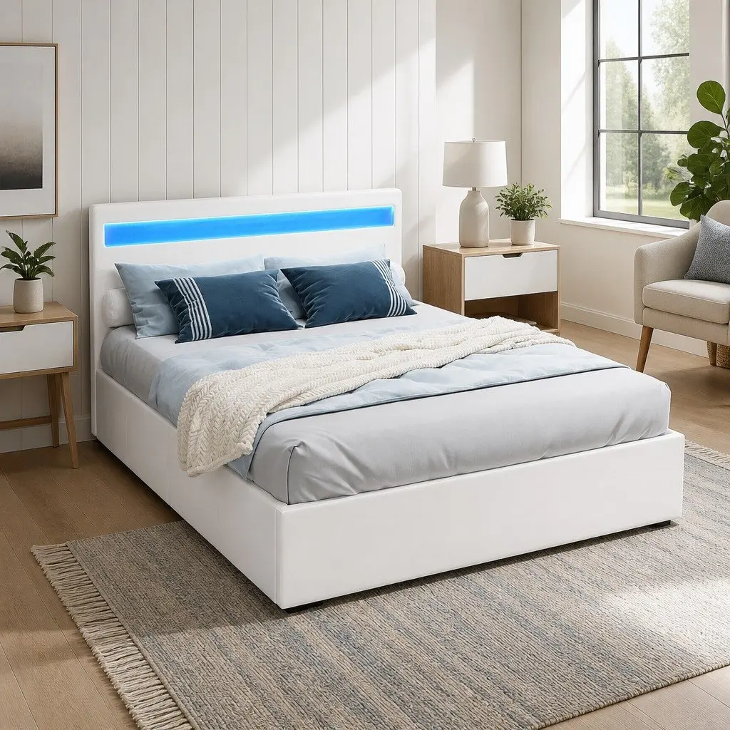 Double Bed Frame with LED and Storage