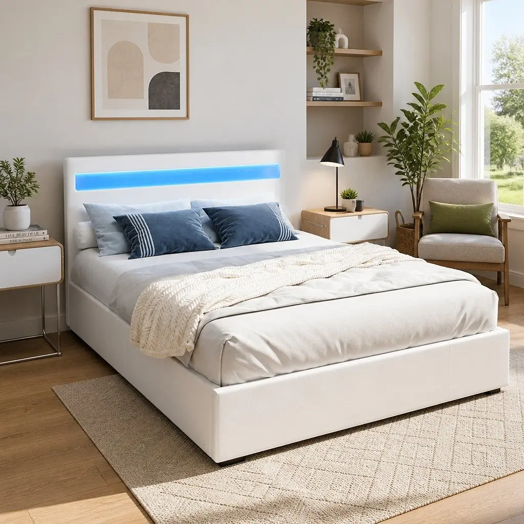 Double Bed Frame with LED and Storage