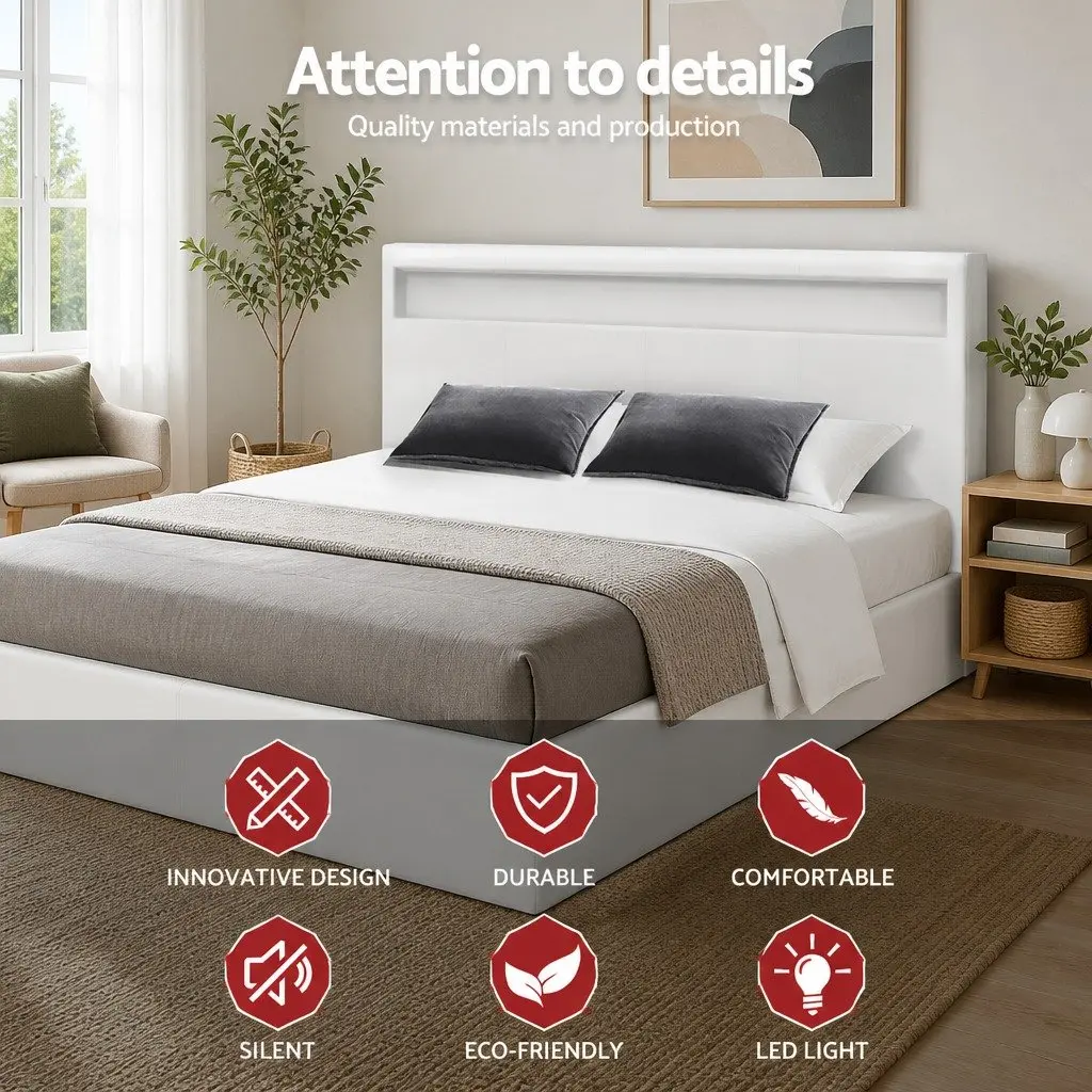 Double Bed Frame with LED and Storage