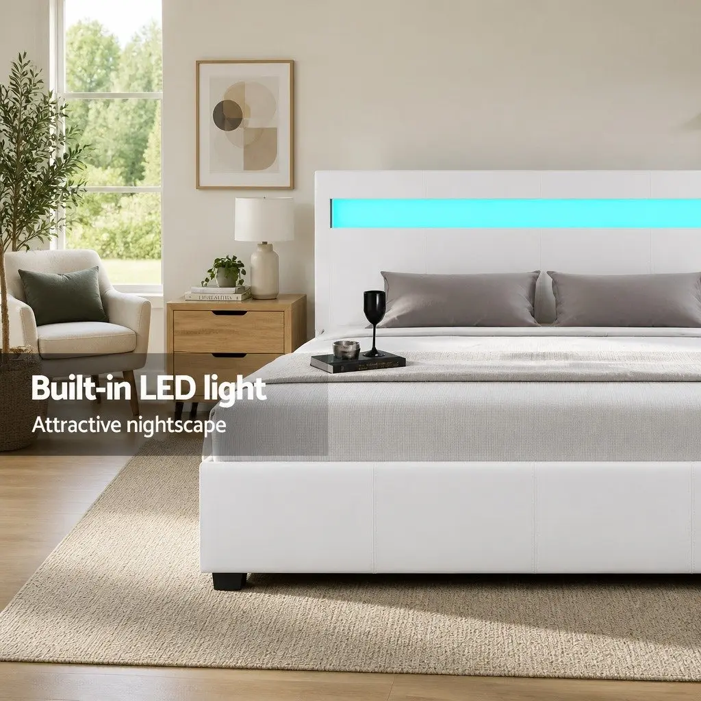 Double Bed Frame with LED and Storage