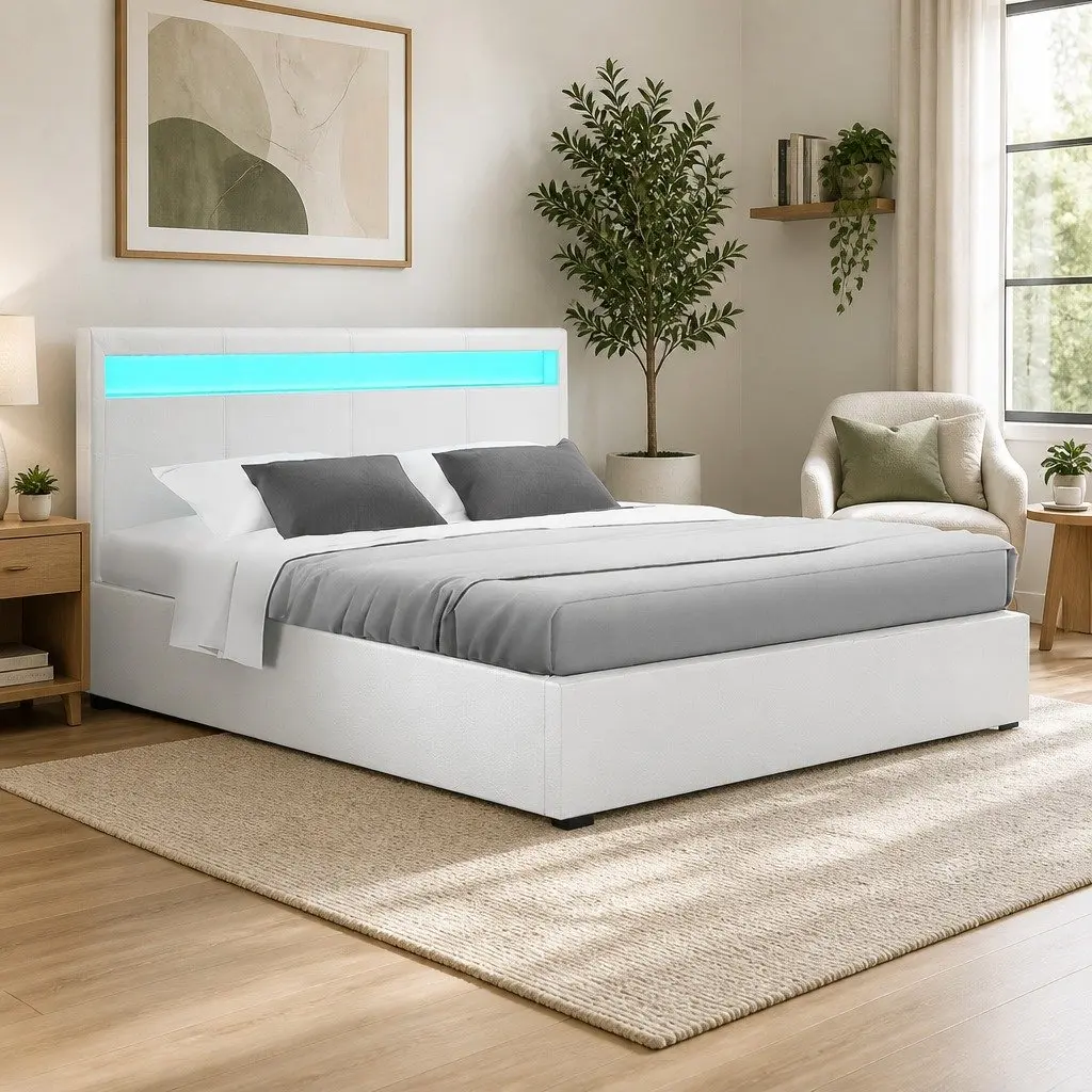 Double Bed Frame with LED and Storage