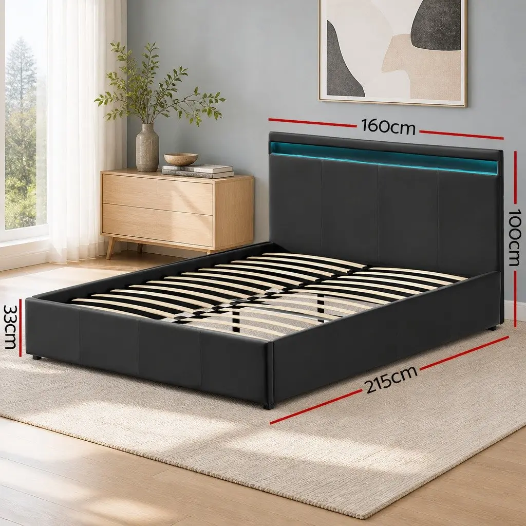 Queen Size Bed Frame with Gas Lift & LED
