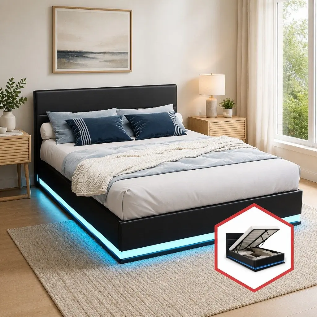 Double Bed Frame with LED Lights