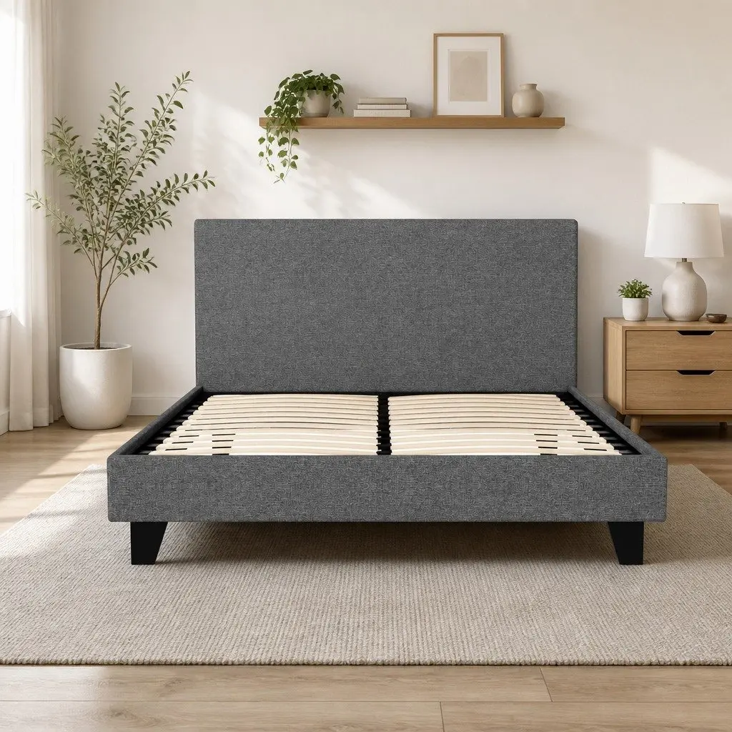 Grey Upholstered Double Bed Frame