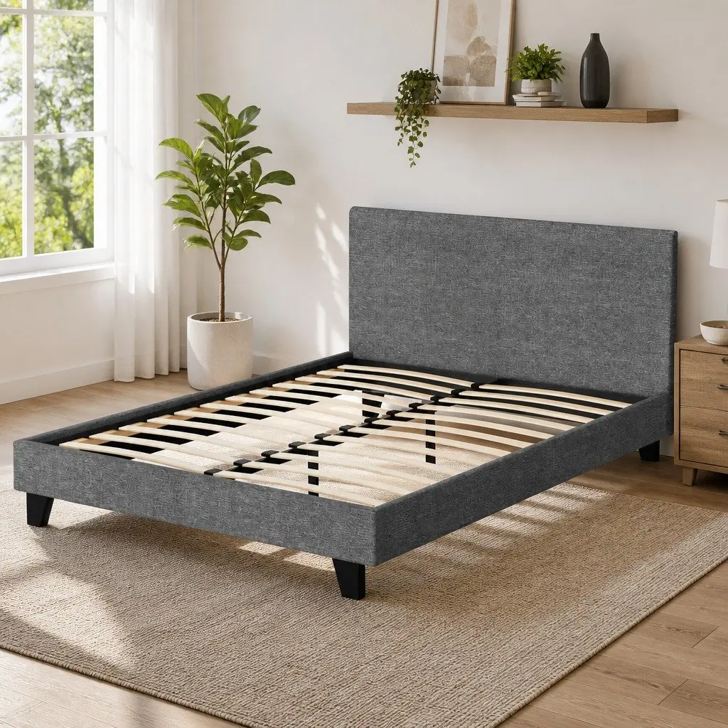 Grey Upholstered Double Bed Frame