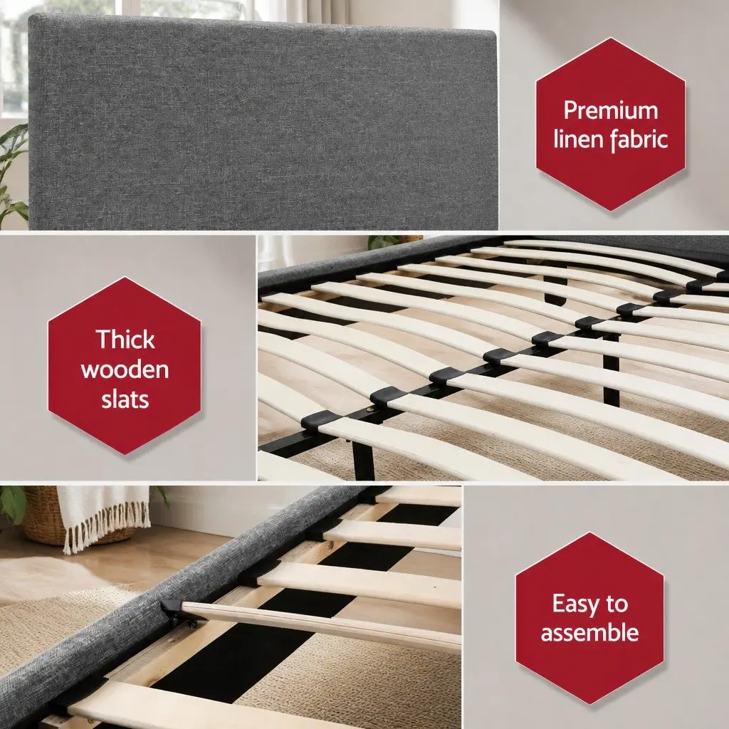 Grey Upholstered Double Bed Frame