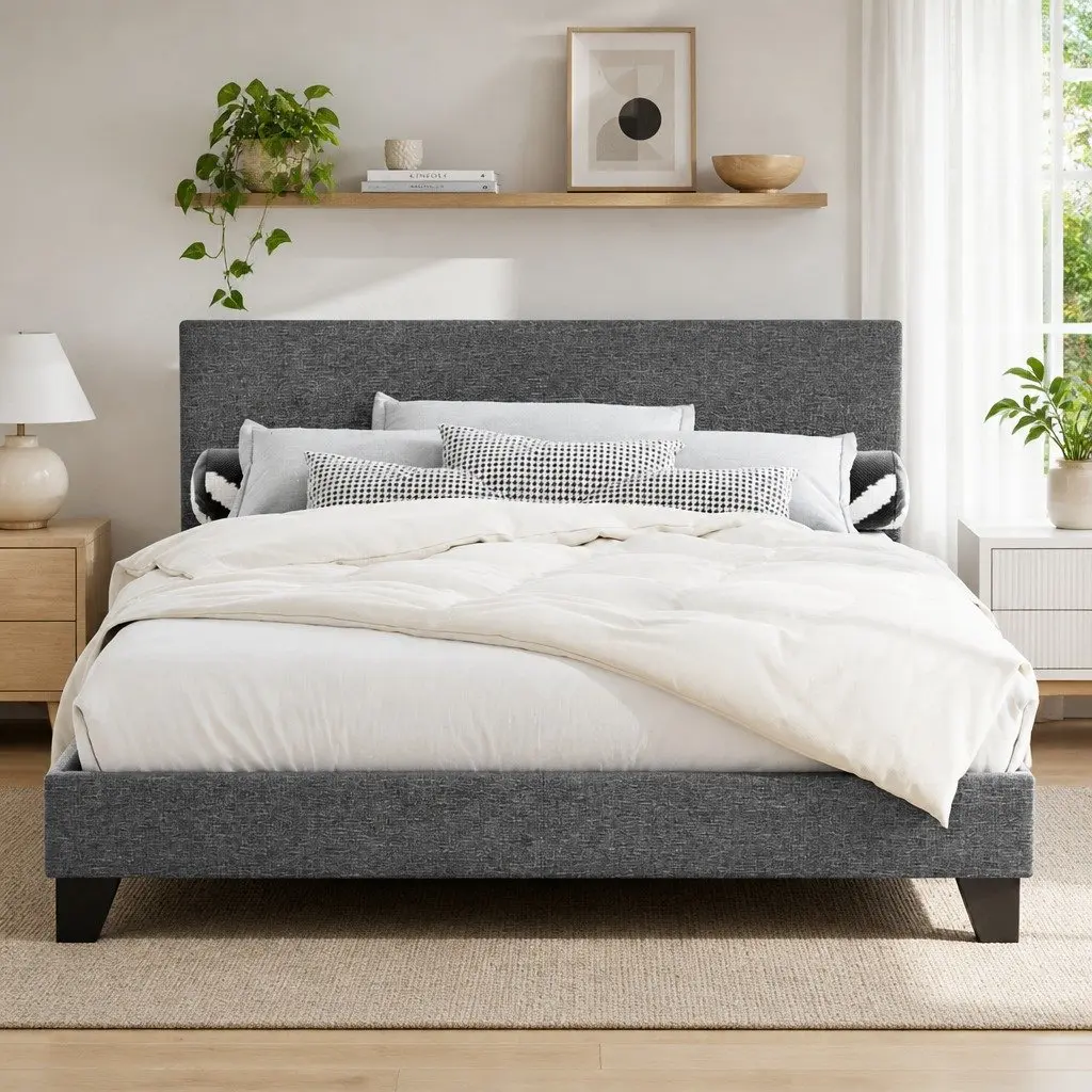 Grey Upholstered Double Bed Frame
