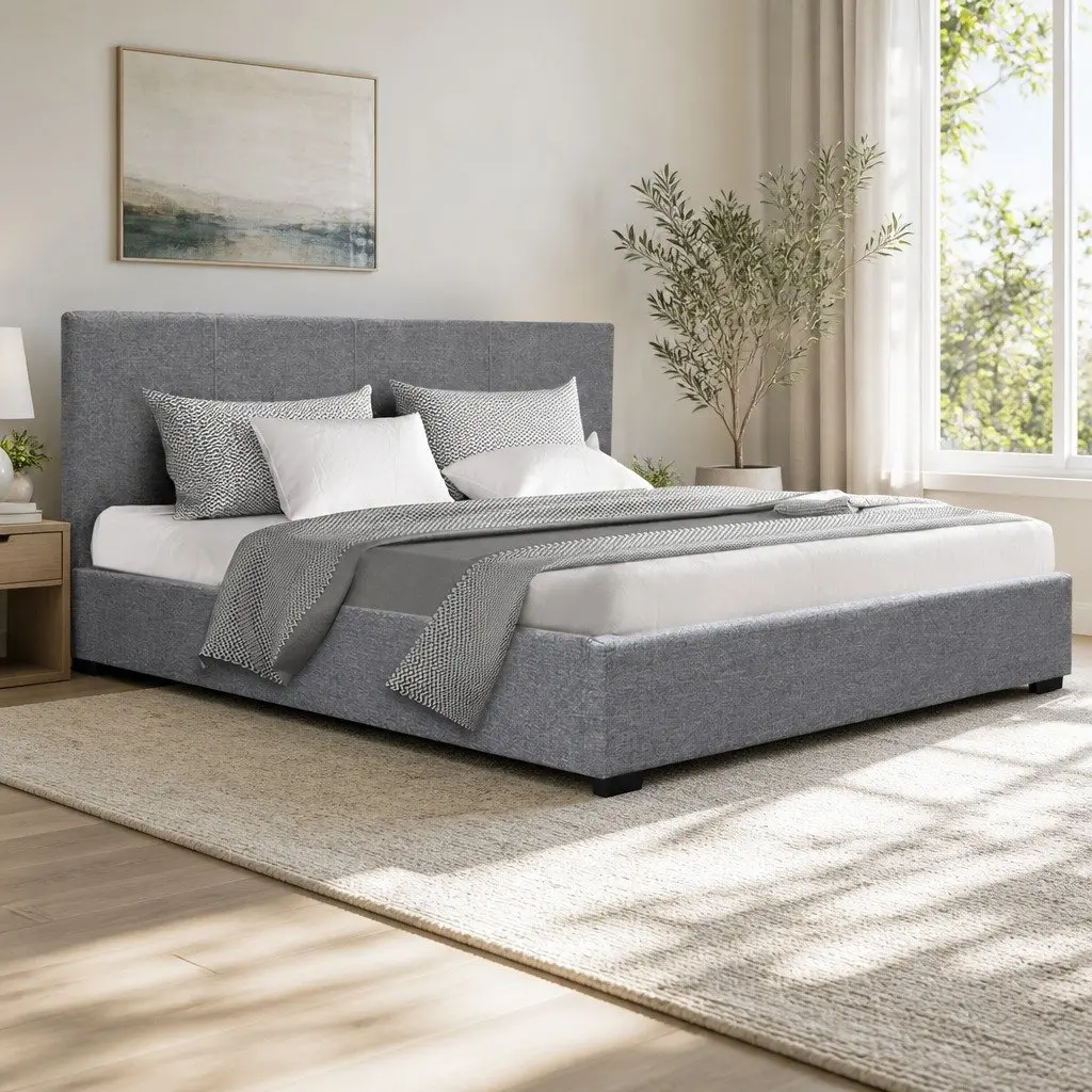 Grey Queen Gas Lift Bed Frame