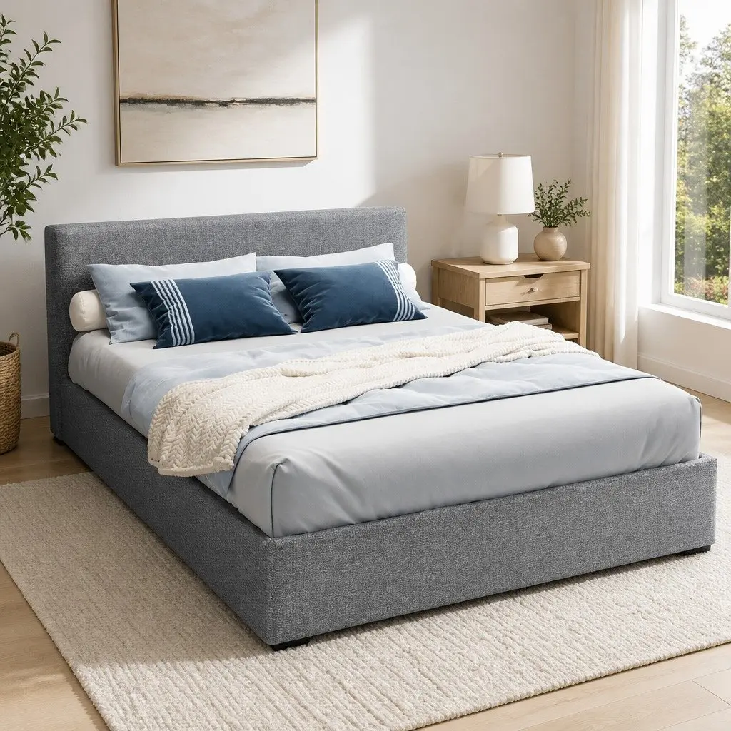 Grey Queen Gas Lift Bed Frame