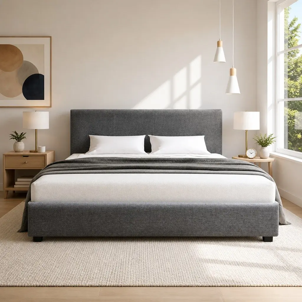 Grey Queen Gas Lift Bed Frame
