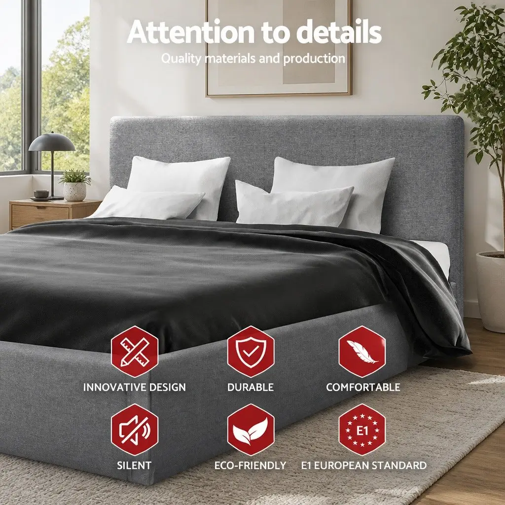 Grey Queen Gas Lift Bed Frame