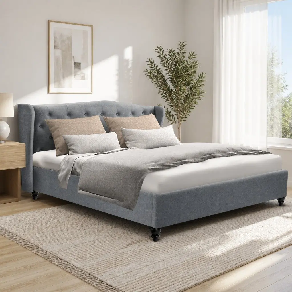 Grey Upholstered Queen Bed Frame