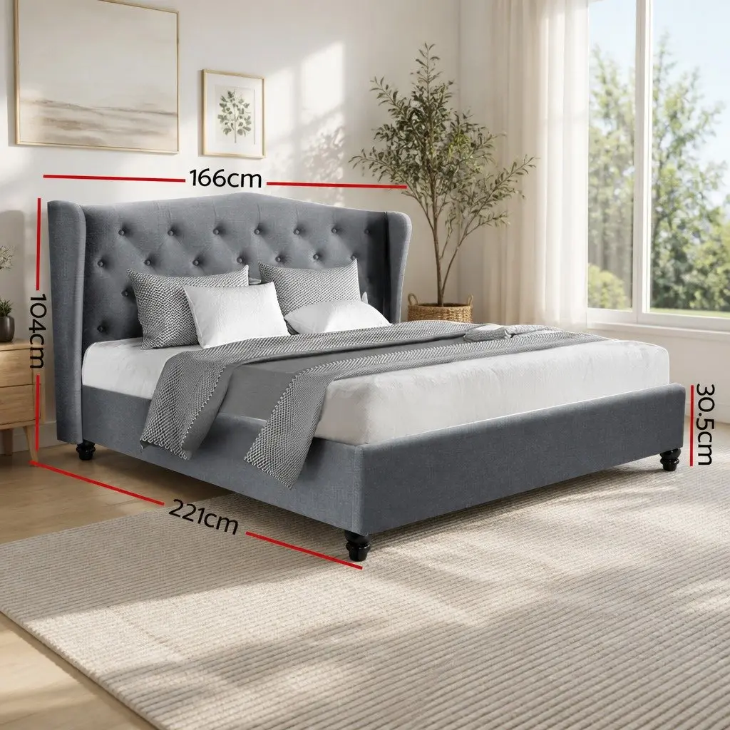 Grey Upholstered Queen Bed Frame