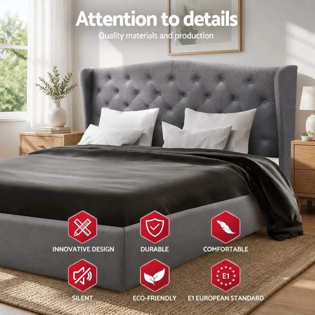 Grey Upholstered Queen Bed Frame