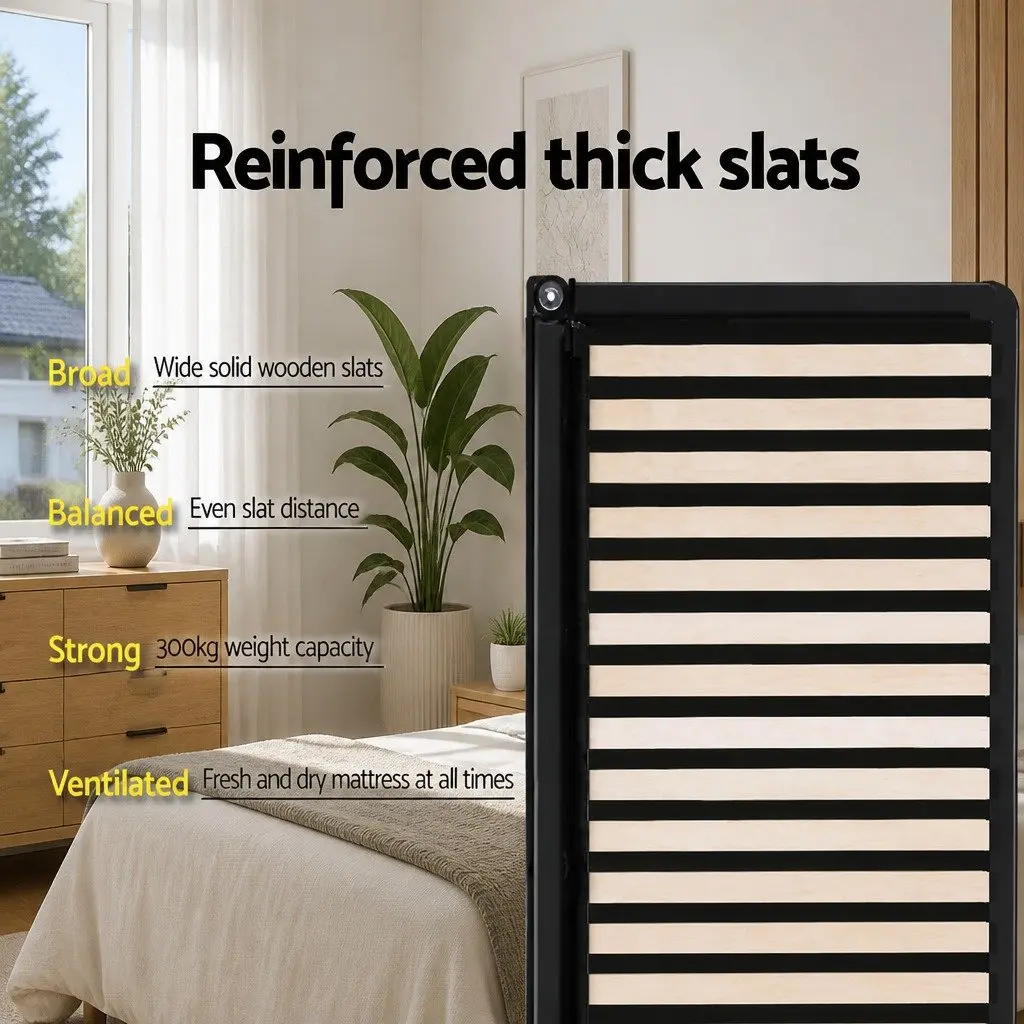 Double Size Gas Lift Bed Frame with Storage Base Charcoal Wooden Slats