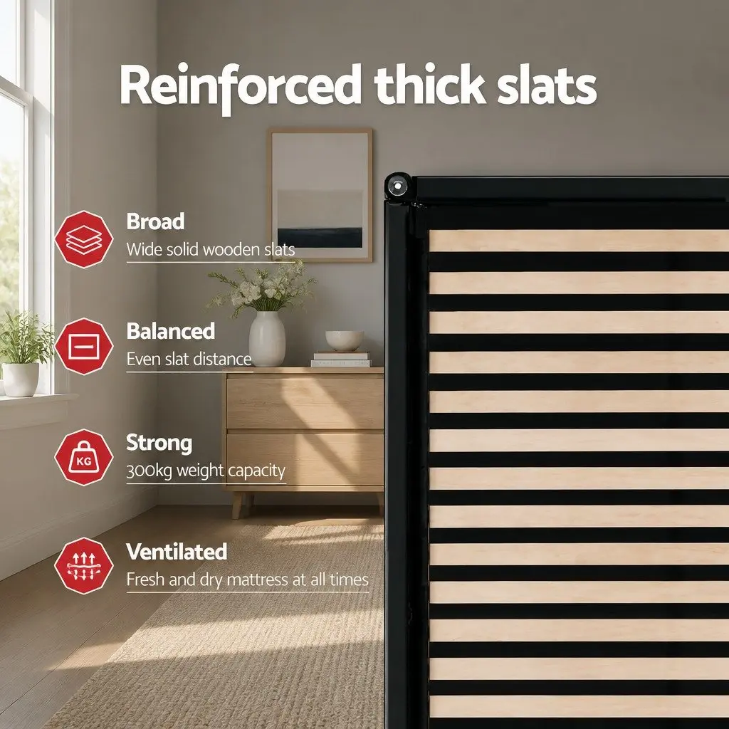 Gas Lift Queen Bed Frame Storage Base Wooden Slats Charcoal Upholstered