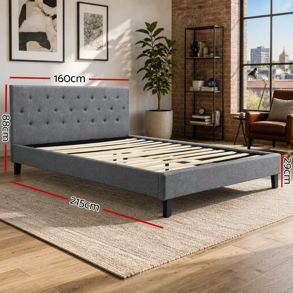 Grey Upholstered Queen Bed Frame