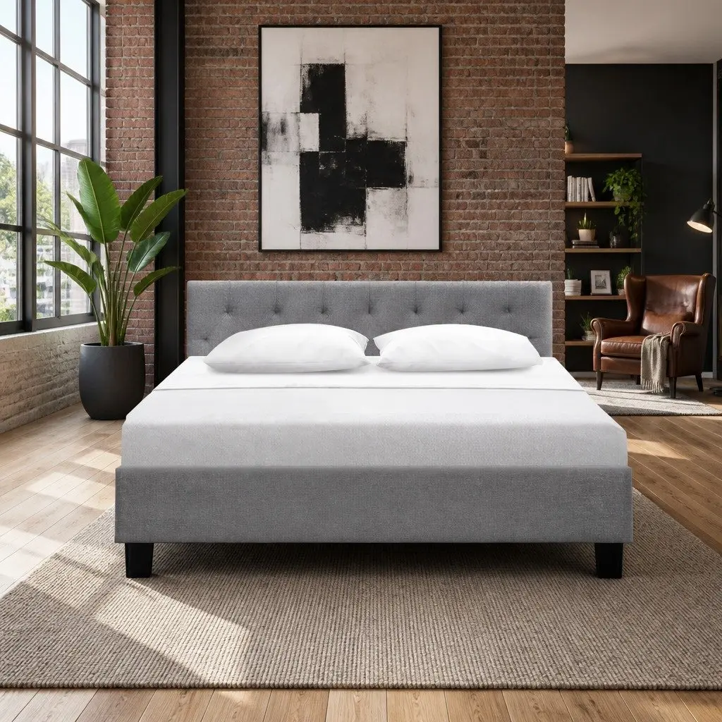 Grey Upholstered Queen Bed Frame