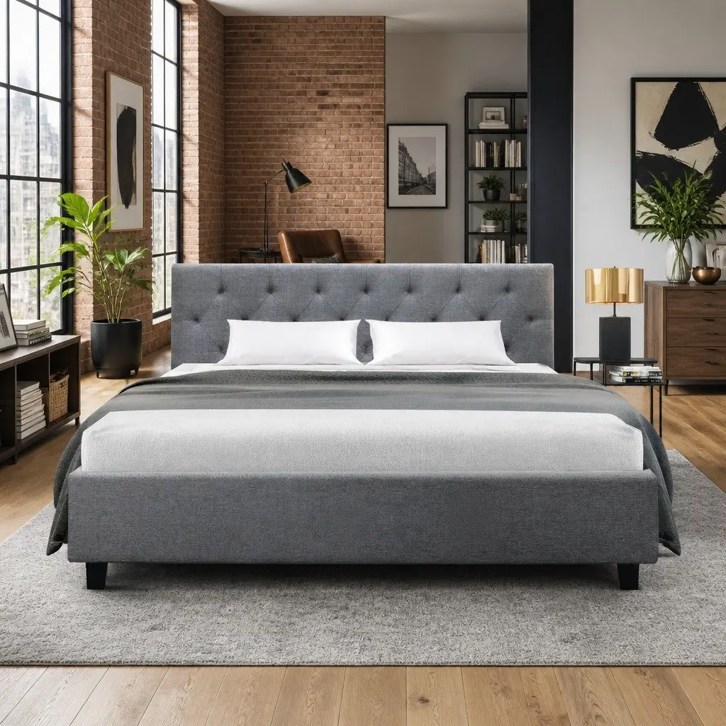 Grey Upholstered Queen Bed Frame