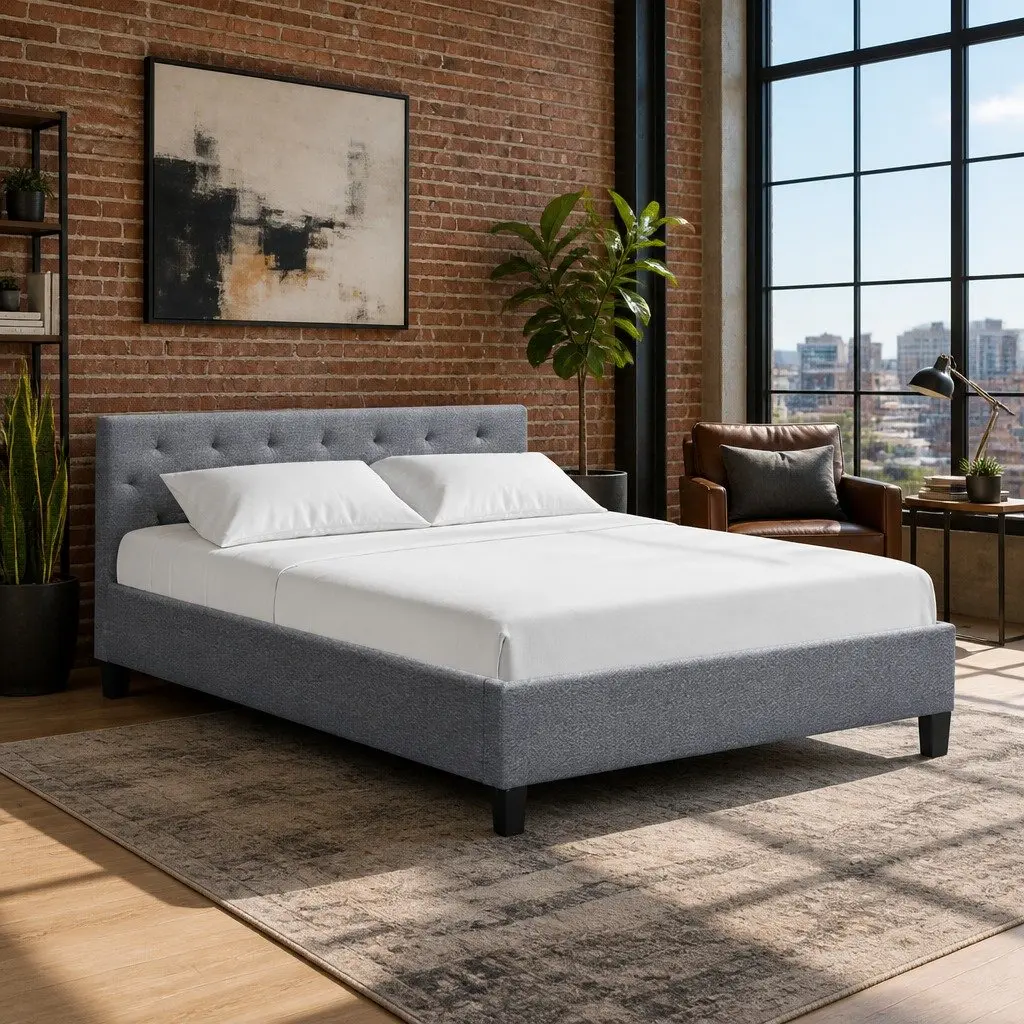 Grey Upholstered Queen Bed Frame