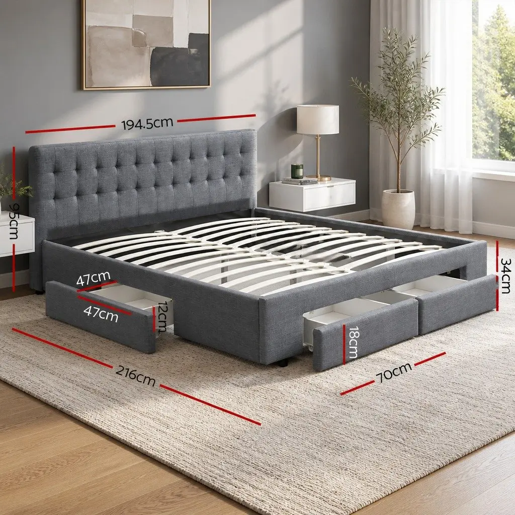Grey King Size Bed Frame with Ample Storage