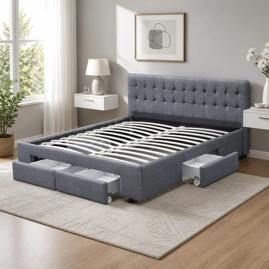 Grey King Size Bed Frame with Ample Storage