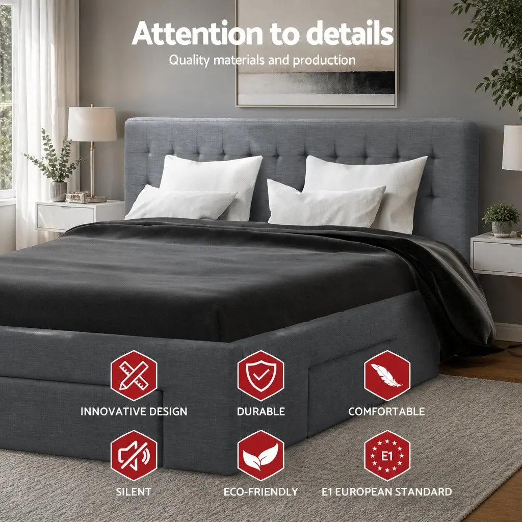 Grey King Size Bed Frame with Ample Storage