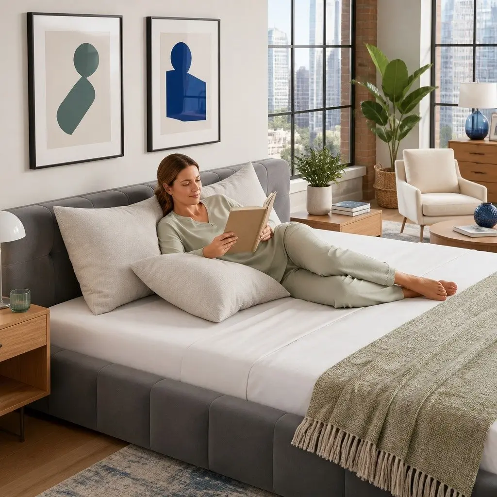 Double Bed Frame Grey Plush Velvet Headboard Modern Platform Base 151W x 204L x 60H cm